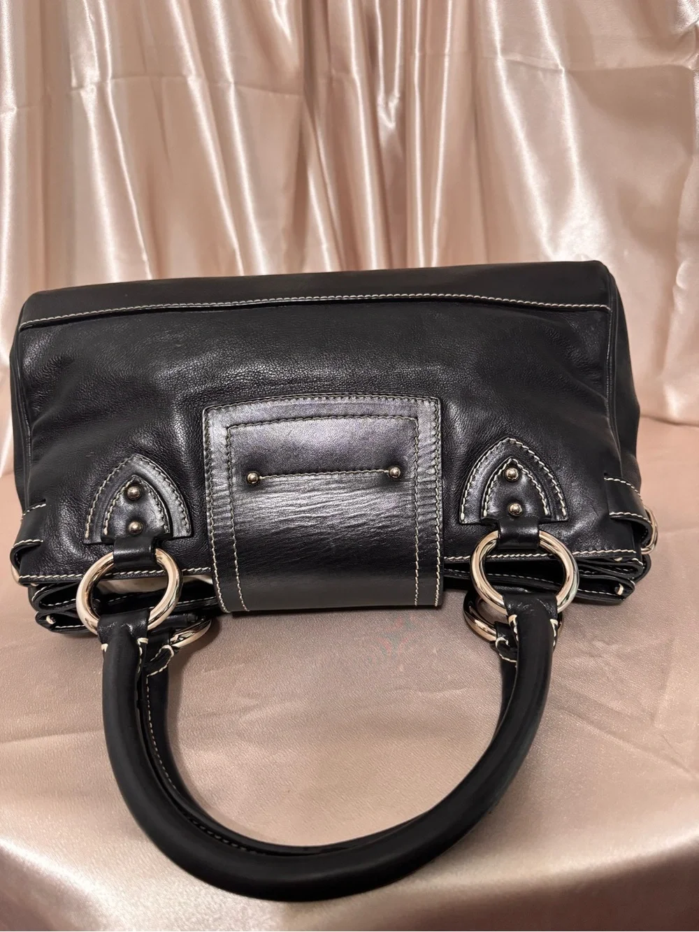 Marc Jacobs Daria Black Leather Top-Handle Satchel with silver Hardware